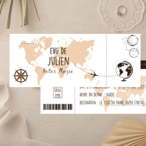 Carton d'invitation EVG thème billet d'avion