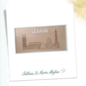 Tableau en bois gravé Le Havre Skyline